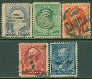 EDW1949SELL : USA 1887 Scott #212-16 F-VF, Used. Sound. Light cancels. Cat $95.