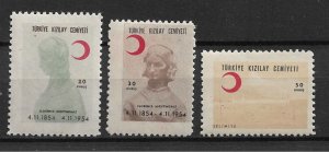 1954 Turkey RA167-9 Arrival of Florence Nightingale at Scutari MNH C/S of 3