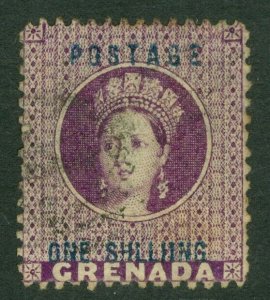 SG 13a Grenada 1875. 1/- deep mauve variety 'shlling' for 'shilling'. Very...