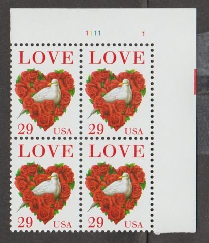 U.S. Scott #2814C Love Bird Heart Stamp - Mint NH Plate Block