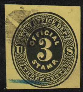 SC#UO2 3¢ Post Office Department Cut Square (1873) Used