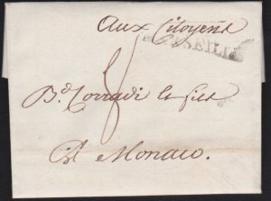 FRANCE TO MONACO 1798 folded entire ex MARSEILLE to Monaco.................A4779