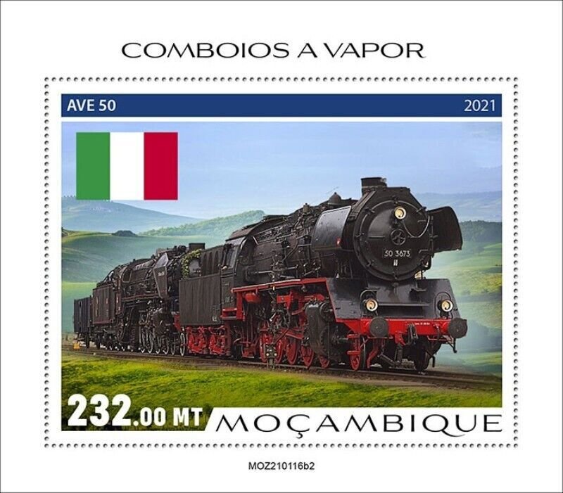 Mozambique - 2021 Steam Trains and Flags - Stamp Souvenir Sheet - MOZ210116b2