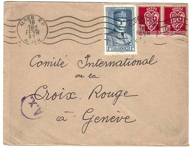 Algeria 1943 Neat cover to Red Cross in Geneva, A.X. in circle censor mark