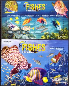 Maldive Islands 2015 Marine Life Fishes (3) Sheet + S/S MNH