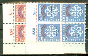 Q: Switzerland 376-7 MNH blocks of 4 CV $160