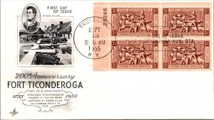 FDC 1955 SC #1071 Artcraft Cachet - Ticonderoga, Ny - Sheet of 4 - F63868