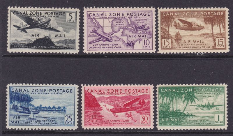 Canal Zone Scott C15-C20 1939 25th Anniversary Airs, F/VF MLH.  Scott $92