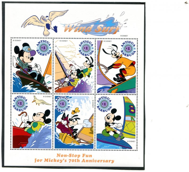 Antigua Barbuda DISNEY MICKEY WIND SURF Sheet Perforated Mint (NH)