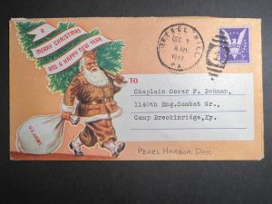 1943 USA Christmas Cover Drexel Hill PA to Camp Breckinridge KY Pearl Harbor Day