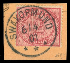 German SOUTH WEST AFRICA 1901 FORERUNNERS 2mk Mi#V37f used SWAKOPMUND on piece