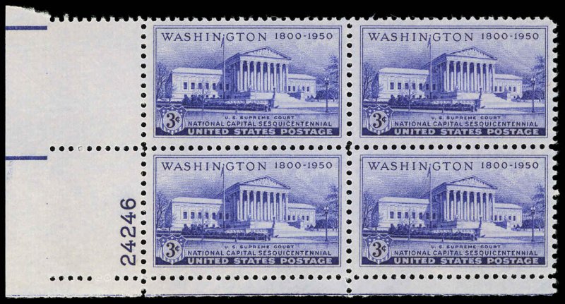 US Sc 991 MNH PLATE BLOCK - 1950 3¢ Washington Sesq. - FRESH!