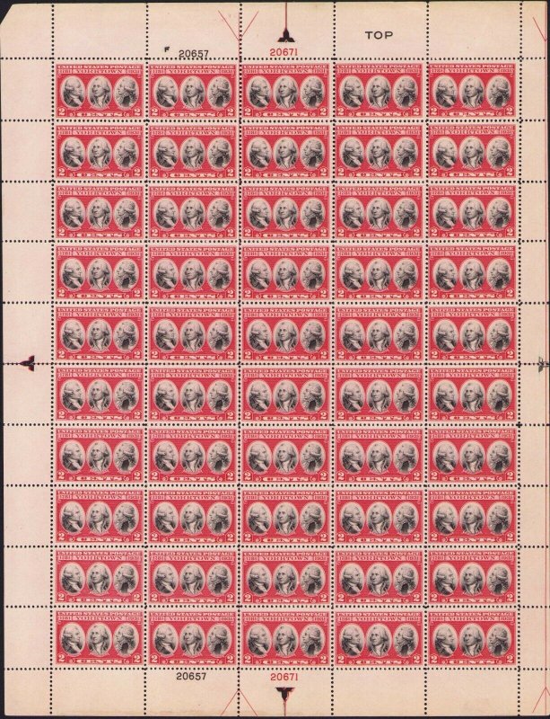 703 Yorktown Stamp Sheet of 50 2¢ Stamps 1931