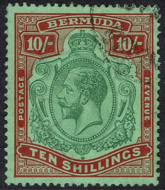 BERMUDA 1924 KGV 10/- WMK MULTI SCRIPT CA USED 