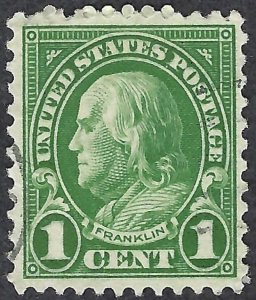 United States #632 1¢ Benjamin Franklin (1926-29). Green. Used.