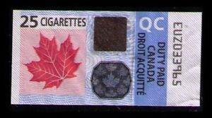 CANADA, QC (QUEBEC) REVENUE 2011 TOBACCO TAX 25 CIGARETTES DUTY PAID STAMP