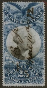 USA 2nd Issue Revenue Scott R130 $25 Washington Used 108117