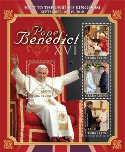 Sierra Leone - Pope Benedict XVI Visits United Kingdom Stamp - Sheet of 4 MNH