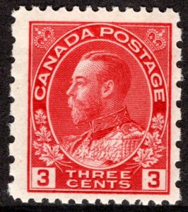 184, Scott, 3c carmine, p. 12 x 8, KGV Admiral Provisional, MNHOG, F, Canada