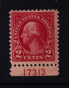 1923 Washington 2c carmine Sc 554 MNH bottom plate number single CV $15 (B09