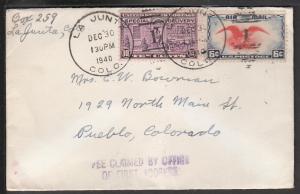 La Junta CO Dec 30,1940 Airmail Special Delivery Cover WOX
