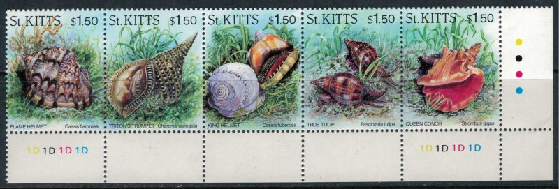 St. Kitts-Nevis #406* NH  CV $7.50  Shells strip of 5