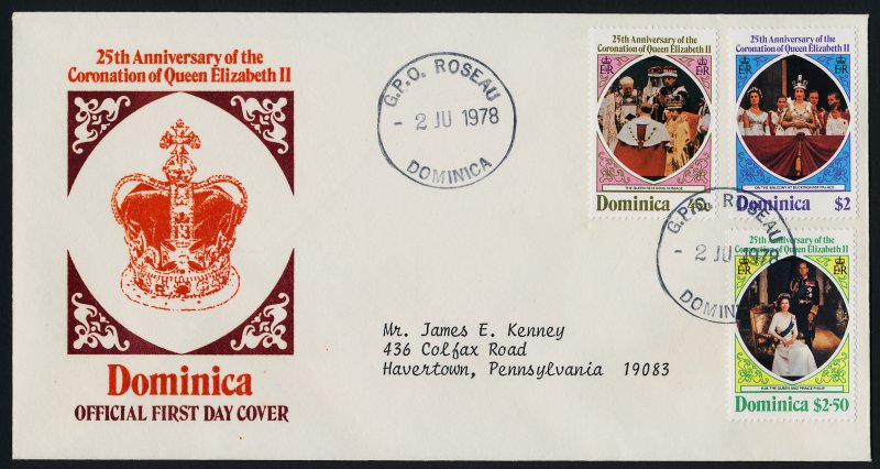 Dominica 570-2 on addressed FDC - Queen Elizabeth 25th Aniv Coronation