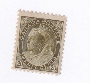 CANADA # 84 VF-MLH Q/VICTORIA 20cts NUMERAL ISSUE CAT VALUE $400 (JJJ7)