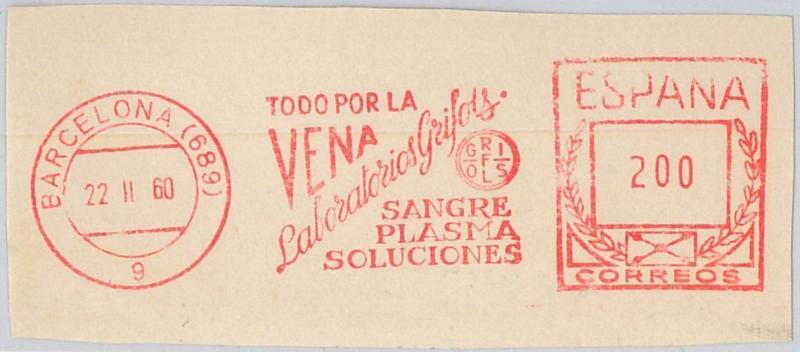 56773 - SPAIN - POSTAL HISTORY: Mechanical Postmark on CUT-OUT: MEDICINE Blood