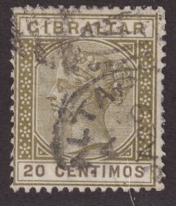 Gibraltar Sc# 31A QV 1895 used 20 centimos issue CV $25.00