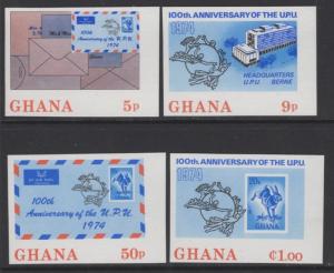 GHANA SG705/8 1974 CENTENARY OF UNIVERSAL POSTAL UNION IMPERF MNH