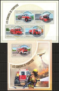 Niger 2014 Fire Trucks (2) Sheet + S/S MNH