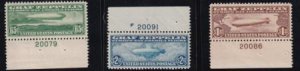 US C13-15 Airmail Mint NH VF-XF Set To Top/Bottom Plate # Singles, C13 Slight...