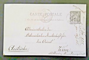 1884 Paris France To Vienna Austria Hand Written Postcard Cover