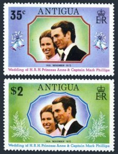 Antigua 321-322a,MNH.Mi 310-311,Bl.10. Wedding 1973.Princess Anne,Mark Phillips.