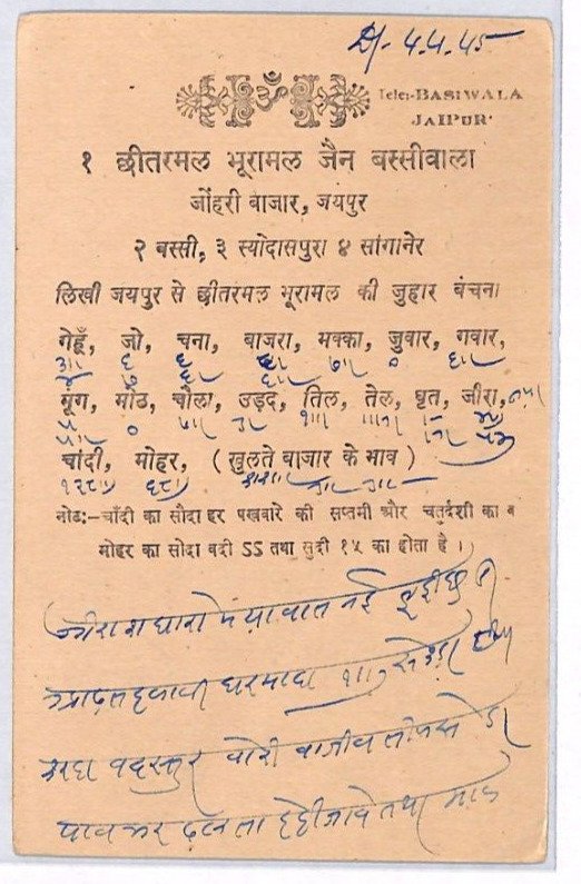 India States JAIPUR Postal Stationery ADVERT Card *SAWAI* 1945 {samwells}PJ322