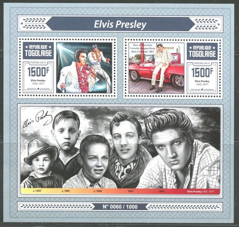 TOGO 2015 ELVIS PRESLEY  SOUVENIR SHEET MINT NH