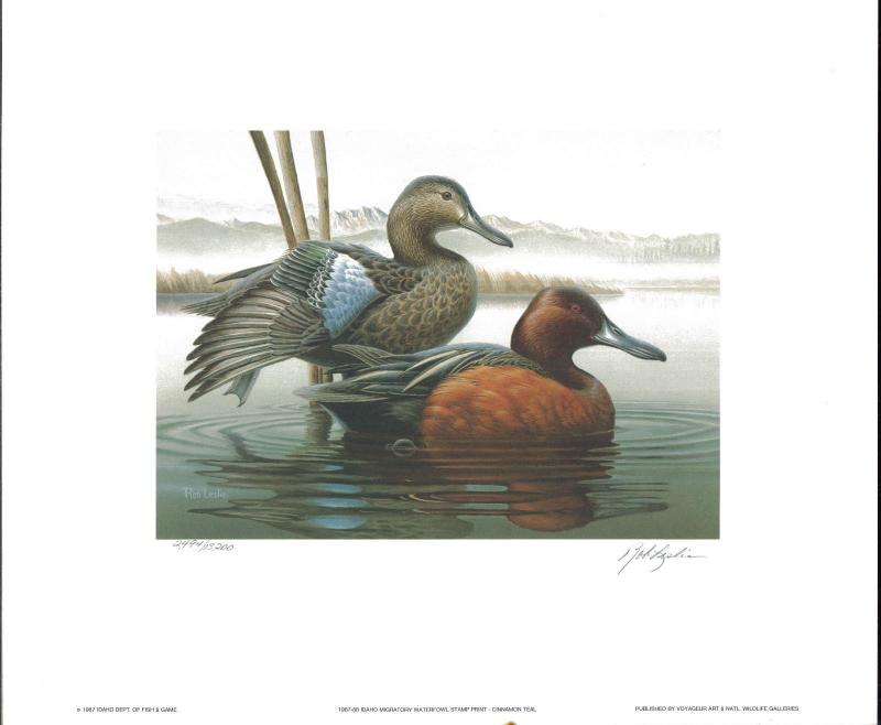 IDAHO #1 1987 STATE DUCK PRINT CINNAMON TEAL EXECUTIVE  EDITION by Robert Leslie