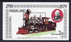 Nagaland 1979 Chicago Rock Islands Locomotive-Sir Rowland Hill S/S Black (1) MNH