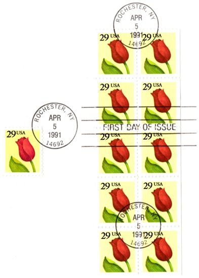 United States sc# 2527a Booklet Pane of 10 FDC also 2524 Single - Flowers Tulips