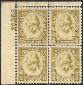 713 Mint,RG... Plate Block of 4... SCV $47.50