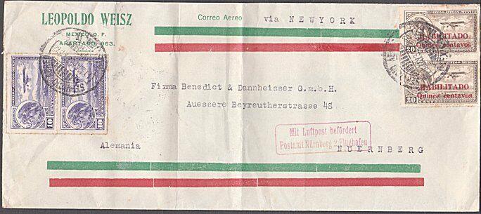 MEXICO TO GERMANY 1932 airmail cover via New York and Paris................55098
