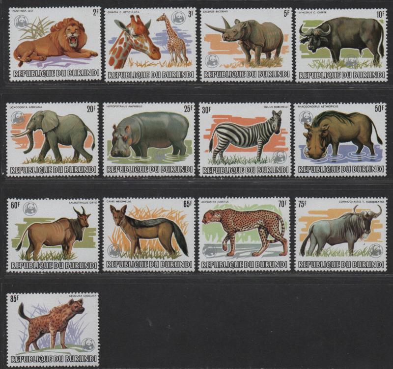 $Burundi Sc#589a-601a M/NH/VF, WWF O/P silver, complete set, Cv. $1000