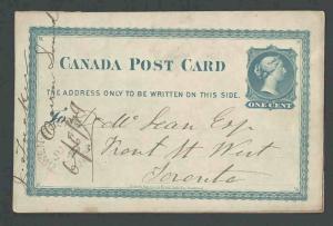 1879 Canada 1c Blue Postal Card