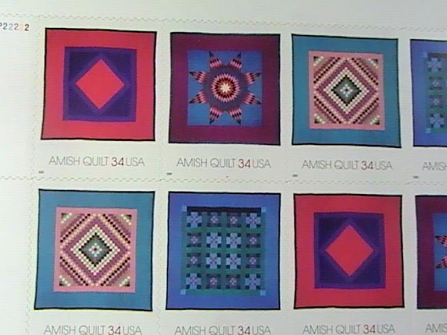 U.S.# 3524-3527(3527a)-MNH--PANE OF 20--AMERICAN TREASURES/AMISH QUILTS---2001