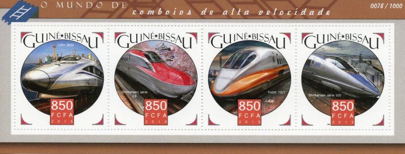 Guinea-Bissau 2015 MNH High-Speed Trains 4v M/S Shinkansen Railways Stamps 