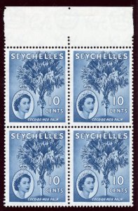 Seychelles 1961 QEII 10c blue block of four superb MNH. SG 176ab.