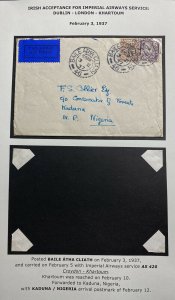 1937 Dublin Ireland Airmail Cover to Kaduna Nigeria Imperial Airways