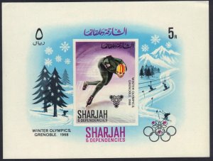 UAE RAS AL KHAIMA FRANCE 1968 GRENOBLE WINTER OLYMPICS IMPERF SOUVENIR SHEET &