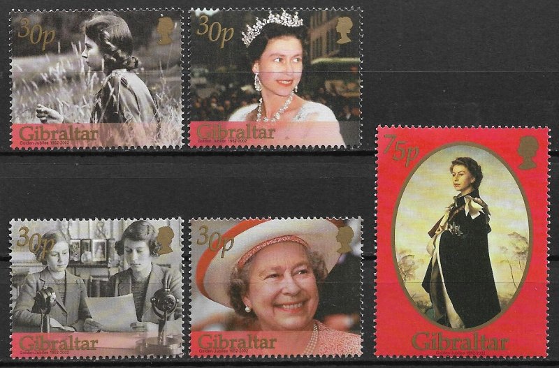 2002 Gibraltar 896-900 Queen Elizabeth Reign 50th Anniv. C/S of 5 MNH